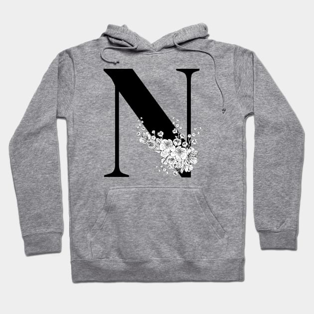 N alphabet Botanical cherry blossom sakura flowers Hoodie by JunThara